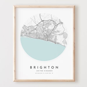 Impressão de mapa de Brighton, mapa de Brighton pôster arte de parede da cidade, mapa de estrada de Brighton, decoração de mapa de rua com impressão de Brighton, presente de escritório, L383v4