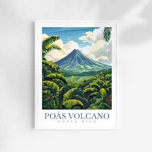 Poás Volcano Costa Rica Travel Print Wall Art - Illustrated Volcano Landscape, Original Nature Artwork, Costa Rica Decor, Adventure Gift