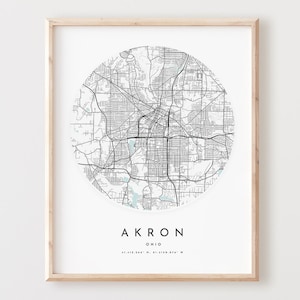 Impressão de mapa de Akron, mapa de Akron pôster arte de parede de cidade, mapa de estrada Oh, decoração de mapa de rua impresso de Ohio, presente de escritório, L371v4