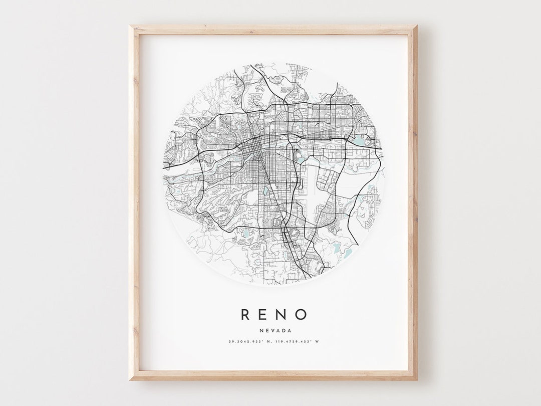 Reno Map Print, Reno Map Poster City Wall Art, Nv Road Map, Nevada ...