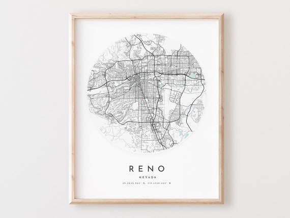 Reno Map Print Reno Map Poster City Wall Art Nv Road Map | Etsy
