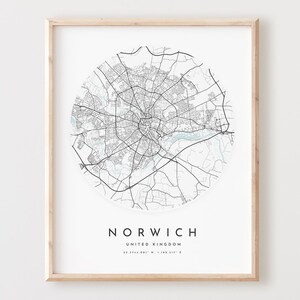 Impressão de mapa de Norwich, mapa de Norwich pôster arte de parede da cidade, mapa de estrada de Norwich, decoração de mapa de rua de impressão de Norwich, presente de escritório, L627v4