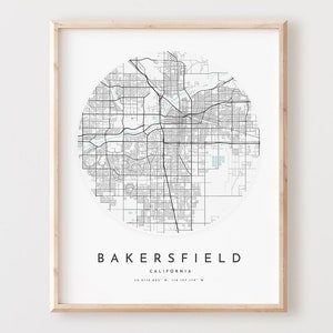 Bakersfield Map Print, Bakersfield Map Poster Stadt Wandkunst, Ca Straßenkarte, California Print Straßenkarte Dekor, Büro Geschenk, L370v4