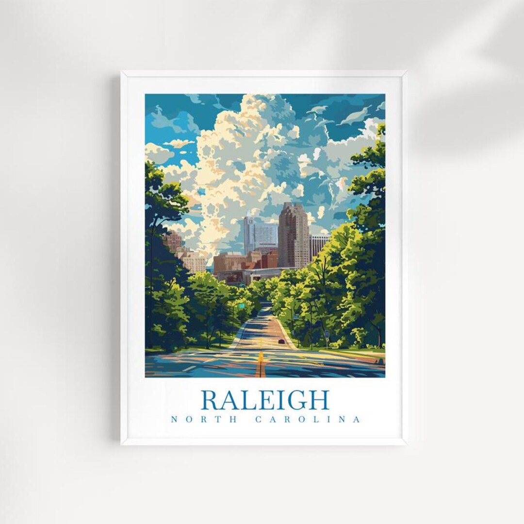 Raleigh City Print Travel Poster Wall Art North Carolina, Wall Hanging