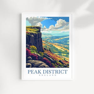 Peak District England Travel Print Wall Art - Illustrated Countryside Landscape, Original Nature Artwork, England Decor, Adventure Gift