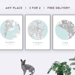 Impresiones de mapas personalizadas, juego de 3, cualquier ubicación, oferta 3 por 2, póster con impresión de mapas, impresión de ciudad, mapa de la ciudad, impresión de mapas, mapas personalizados
