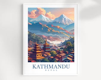 Kathmandu Nepal Travel Print: Mountain City Wall Art