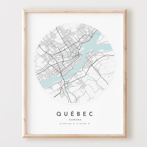Impressão de mapa de Quebec, mapa de Quebec pôster arte de parede da cidade, mapa de estradas de Quebec, decoração de mapa de rua de impressão de Quebec, presente de escritório, L352v4