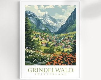 Grindelwald Travel Print Wall Art Switzerland Wall Hanging Home Décor Switzerland Gift Art Lovers Grindelwald Art Lover Gift Switzerland Art