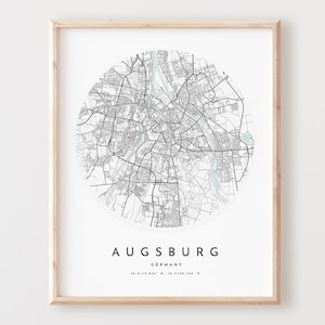 Impressão de mapa de Augsburg, mapa de Augsburg pôster arte de parede da cidade, mapa de estradas de Augsburg, decoração de mapa de rua de impressão de Augsburg, presente de escritório, L467v4
