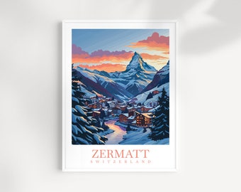 Zermatt Travel Print Wall Art Switzerland Wall Hanging Home Décor Zermatt Gift Art Lovers Ski Art Lover Gift Zermatt Print Skiing Zermatt