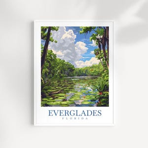 Everglades Florida Travel Print Wall Art - Illustrated Wetland Landscape, Original Nature Artwork, Florida Decor, Adventure Gift