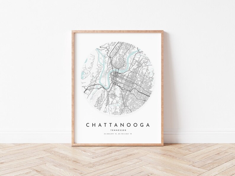 Tn Road Map L430v4 Office Gift Chattanooga Map Poster City Wall Art Tennessee Print Street Map Decor Chattanooga Map Print