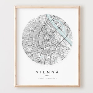 Impressão de mapa de Viena, mapa de Viena pôster arte de parede da cidade, mapa de estradas de Viena, decoração de mapa de ruas de Viena, presente de escritório, L126v4