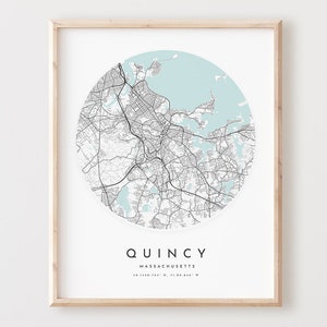 Impressão de mapa de Quincy, mapa de Quincy pôster arte de parede de cidade, mapa de estrada Ma, decoração de mapa de ruas de Massachusetts, presente de escritório, L907v4