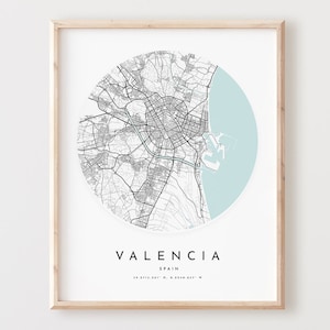 Valencia kaart print, Valencia kaart poster stadsmuur kunst, Valencia wegenkaart, Valencia print stratenplan decor, kantoorcadeau, L312v4