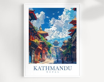 Kathmandu Nepal Travel Print: Cityscape Wall Art