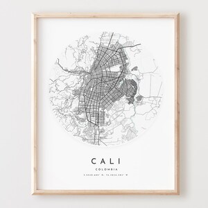 Impressão de mapa de Cali, mapa de Cali pôster arte de parede da cidade, mapa de estradas de Cali, decoração de mapa de rua de impressão de Cali, presente de escritório, L133v4