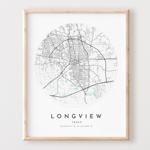 Impressão de mapa de Longview, mapa de Longview pôster arte de parede de cidade, mapa de estrada Tx, decoração de mapa de rua com impressão do Texas, presente de escritório, L866v4