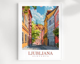 Ljubljana Slowenien Reisedruck: Bunte Stadtansicht Wandkunst