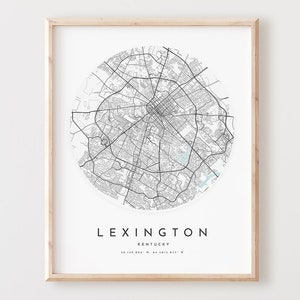Impressão de mapa de Lexington, mapa de Lexington pôster arte de parede de cidade, mapa de estrada Ky, decoração de mapa de rua com impressão de Kentucky, presente de escritório, L499v4