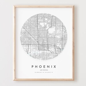Impressão de mapa de Phoenix, mapa de Phoenix pôster arte de parede de cidade, mapa de estrada Az, decoração de mapa de rua com impressão de Arizona, presente de escritório, L67v4