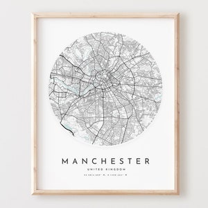 Manchester Karte Drucken, Manchester Karte Poster Stadt Wandkunst, Manchester Straßenkarte, Manchester Karte Dekor, Büro Geschenk, L136v4