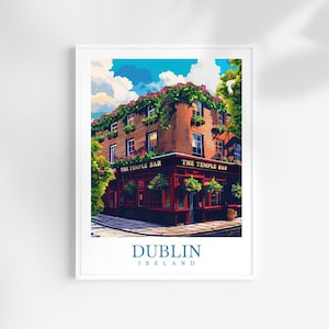 Dublin Ireland Travel Print: City Street & Liffey Decor