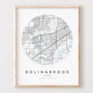 Impressão de mapa de Bolingbrook, pôster de mapa de Bolingbrook arte de parede da cidade, mapa de estradas Il, decoração de mapa de ruas de impressão de Illinois, presente de escritório, L1065v4