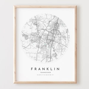 Franklin Map Print, Franklin Map Poster City Wandbild, Tn Road Map, Tennessee Print Straßenkarte Dekor, Büro Geschenk, L1062v4