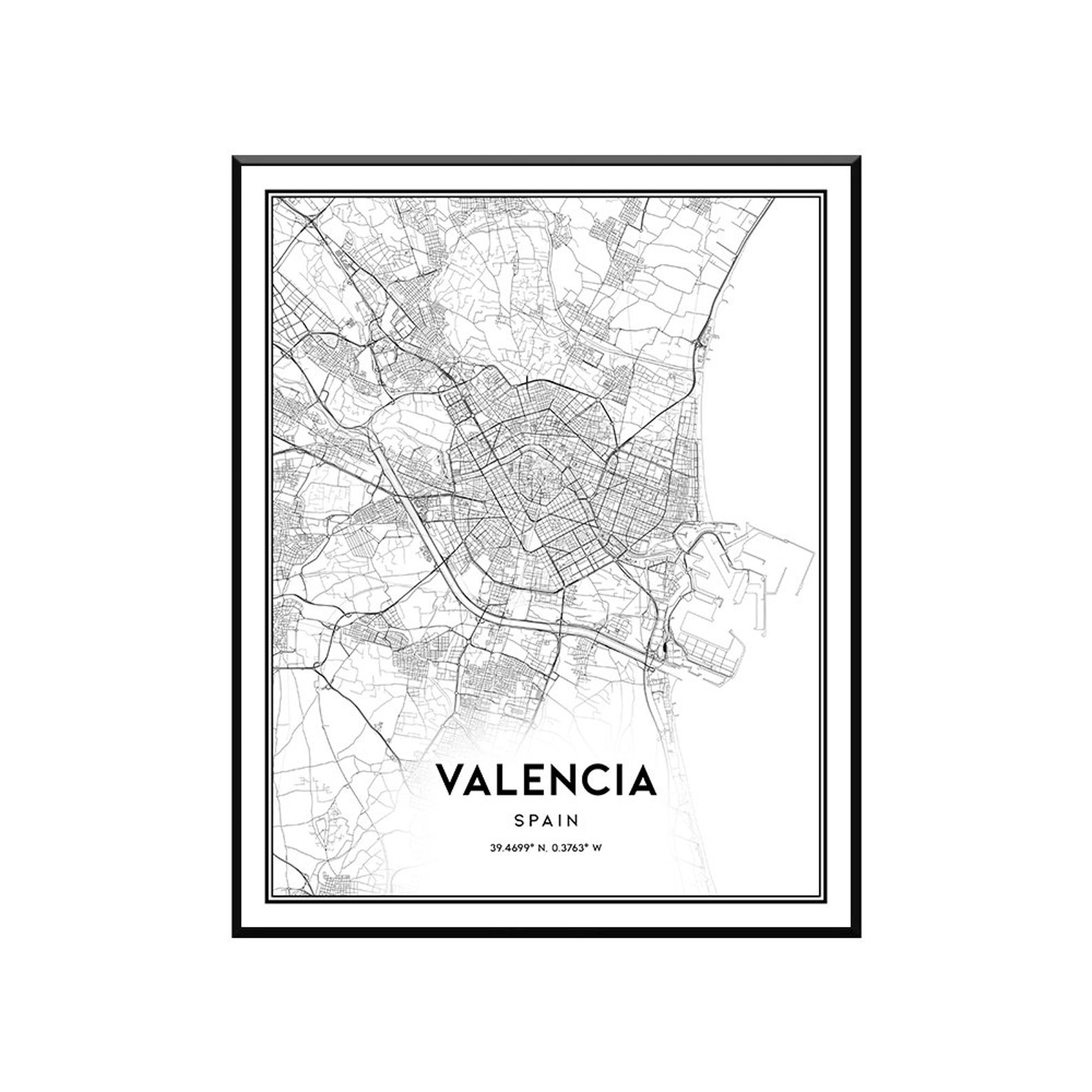 Valencia map print wall art Valencia Spain city map poster Etsy