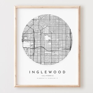Impressão de mapa de Inglewood, mapa de Inglewood pôster arte de parede da cidade, mapa de estradas Ca, decoração de mapa de rua com impressão da Califórnia, presente de escritório, l825v4