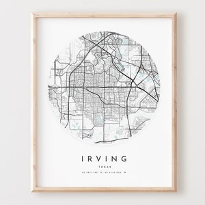 Impressão de mapa de Irving, mapa de Irving pôster arte de parede da cidade, mapa de estradas Tx, decoração de mapa de rua com impressão do Texas, presente de escritório, L567v4