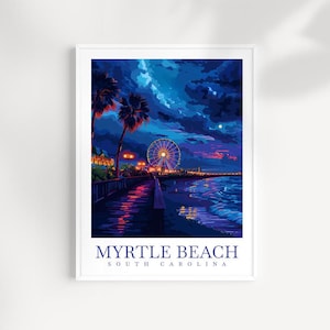 Myrtle Beach Travel poster South Carolina Wall Art Myrtle Beach Wall Hanging Home Décor USA Gift Art Lovers Myrtle Beach night Poster