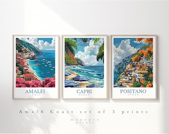 Amalfi Coast Set Of 3 Travel Print Posters Amalfi Positano Capri Italy Wall Art Set Amalfi Coast Poster Living Room gift Amalfi travel art