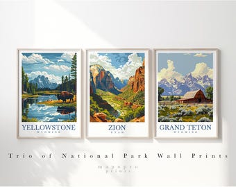 Ensemble d'impressions Grand Teton Zion Yellowstone - Choisissez n'importe quel parc, oeuvre d'art murale personnalisée Parc national