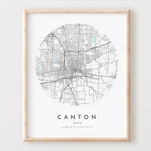 Impressão de mapa de cantão, mapa de cantão pôster arte de parede de cidade, mapa de estrada oh, decoração de mapa de rua impresso de Ohio, presente de escritório, l528v4