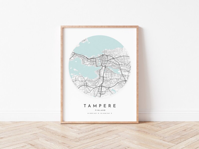 Tampere Map Print, Tampere Map Poster City Wall Art, Tampere Road Map, Tampere Print Street Map Decor, Office Gift, L546v4 image 2
