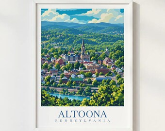 Altoona Pennsylvania Travel Print, Pennsylvania City Wall Art, Allegheny Mountains Poster