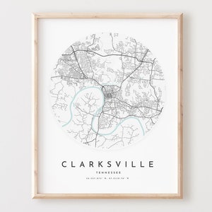 Impressão de mapa de Clarksville, mapa de Clarksville pôster arte de parede da cidade, mapa de estradas Tn, decoração de mapa de rua com impressão de Tennessee, presente de escritório, L643v4
