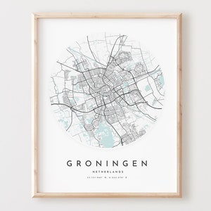Groningen kaart print, Groningen kaart poster stad muur kunst, Groningen wegenkaart, Groningen print stratenplan decor, kantoorcadeau, L588v4