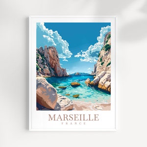 Impression Marseille France, décoration d'intérieur, impression d'art paysage urbain, impression d'art mural Marseille pour amateur de voyage, cadeau, tenture murale, affiche Marseille France