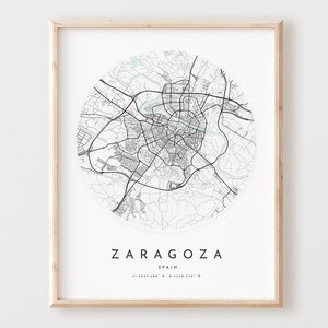 Impressão de mapa de Zaragoza, mapa de Zaragoza pôster arte de parede da cidade, mapa de estradas de Zaragoza, decoração de mapa de rua de Zaragoza, presente de escritório, L346v4