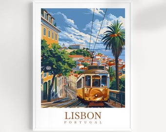 Stampa artistica del tram di Lisbona: poster di viaggio in Portogallo