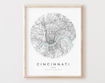 Cincinnati Map Print: Modern City Street Art