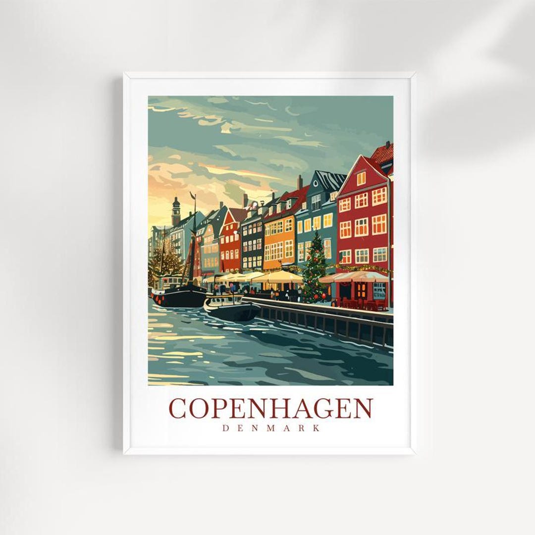 Copenhagen Winter Travel Print Wall Art Denmark Christmas Holidays Home