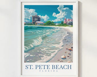 St Pete Beach Florida USA Travel Print Illustration Style Wall Art Poster Coastal Ocean Decor