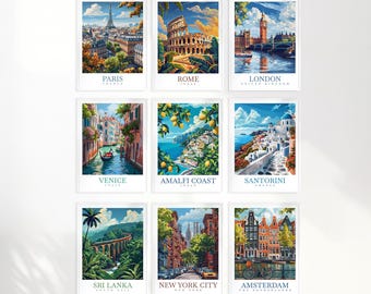 Custom Travel Poster Set: Personalized City Prints, Set of 9