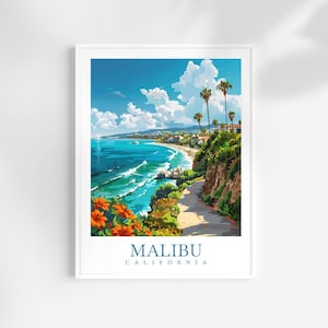 Affiche de voyage en Californie, impression de voyage à Malibu, art mural, tenture murale pour Malibu, décoration d&#39;intérieur, cadeau pour Malibu, amateurs d&#39;art, affiche de Malibu en Californie