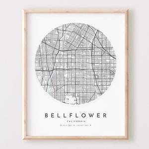 Impressão de mapa de campânula, mapa de campânula pôster arte de parede da cidade, mapa de estrada Ca, decoração de mapa de rua com impressão da Califórnia, presente de escritório, L1026v4